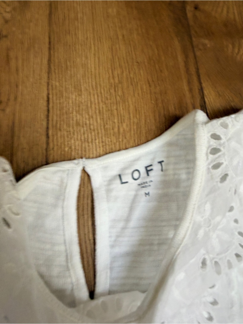 LOFT White Eyelet Sleeve Tee Top - Picture 3 of 4
